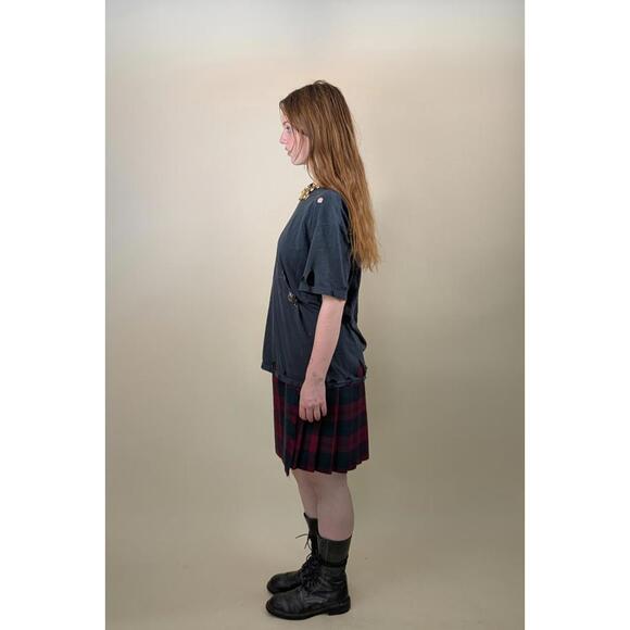 1990's british wool tartan red plaid kilt skirt - Picture 2 of 5